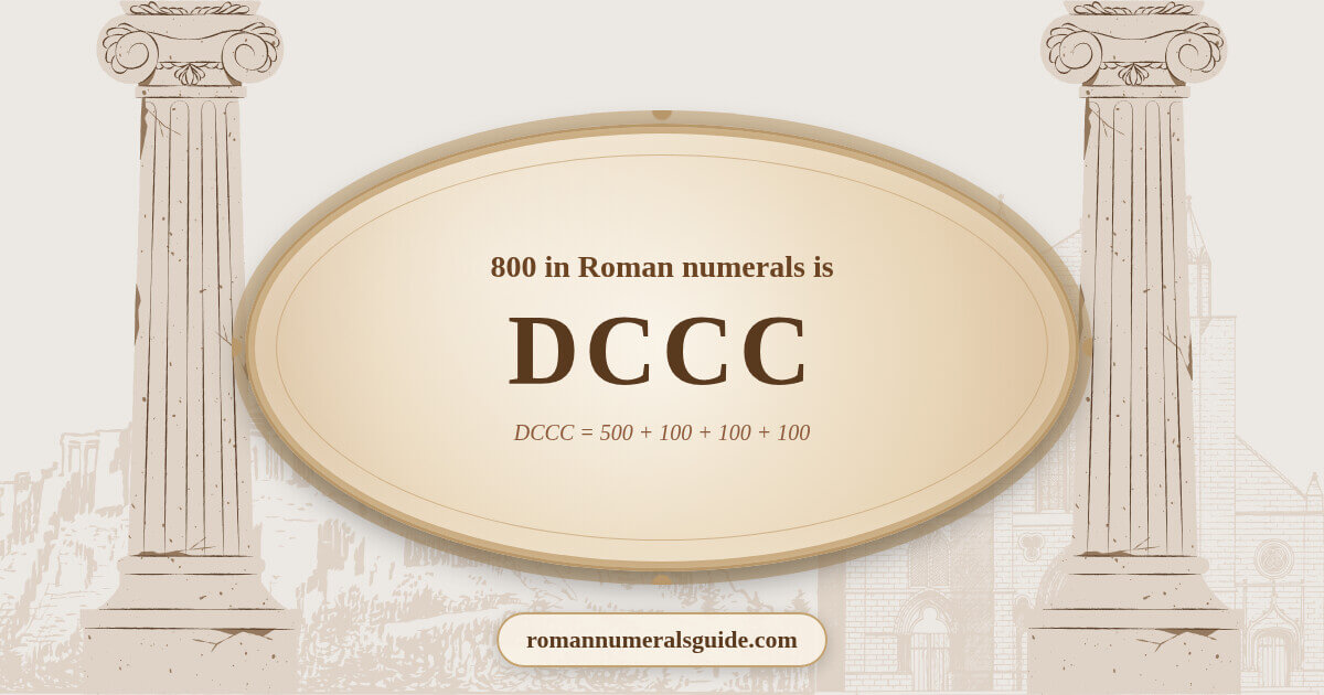 Visualization of the Roman numeral DCCC representing the number 800
